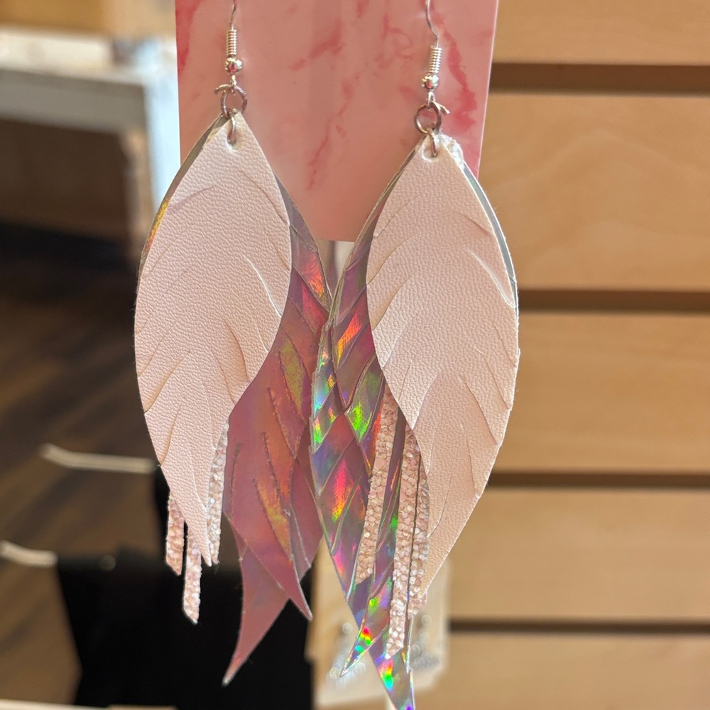 Elegant Pink and Silver Leaf Earrings